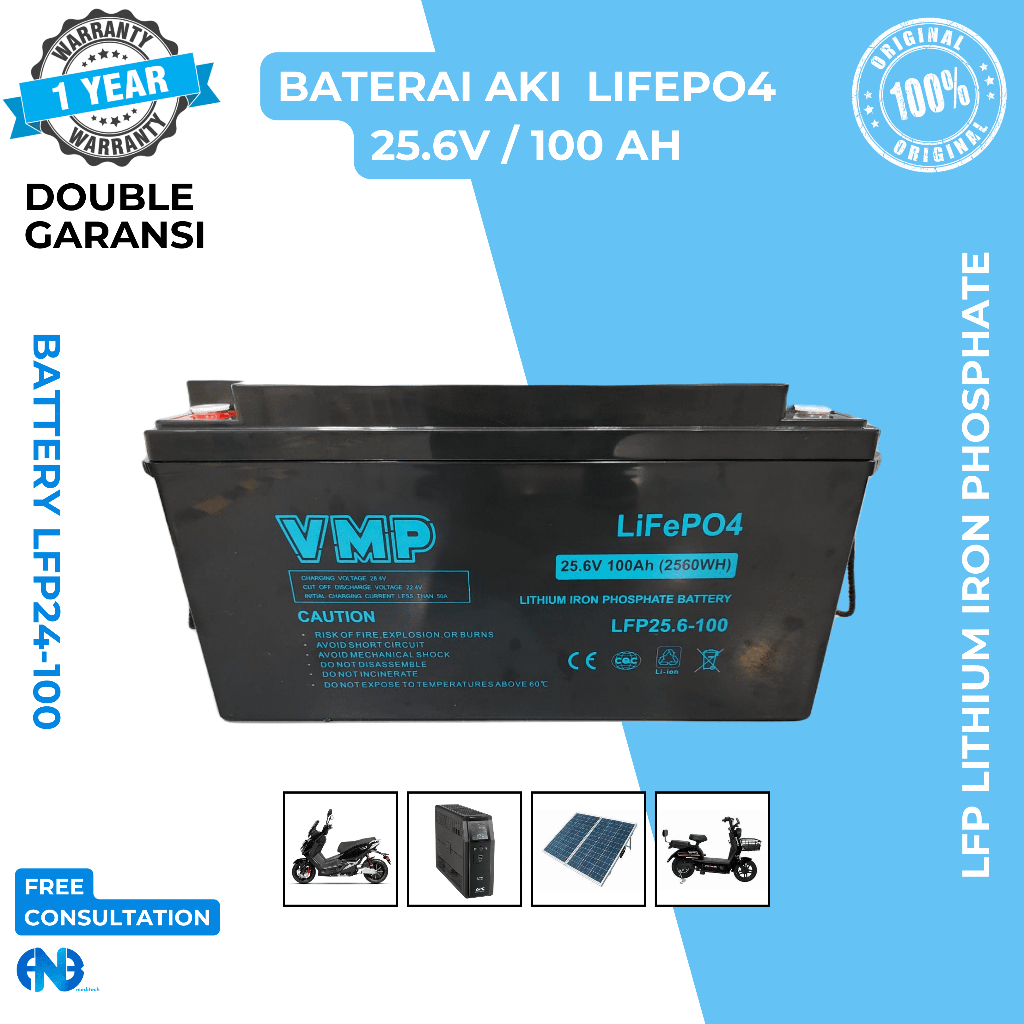 Baterai Lifepo4 25.6V 24V 100AH 100 AH Aki UPS Motor Listrik PLTS Solar Surya