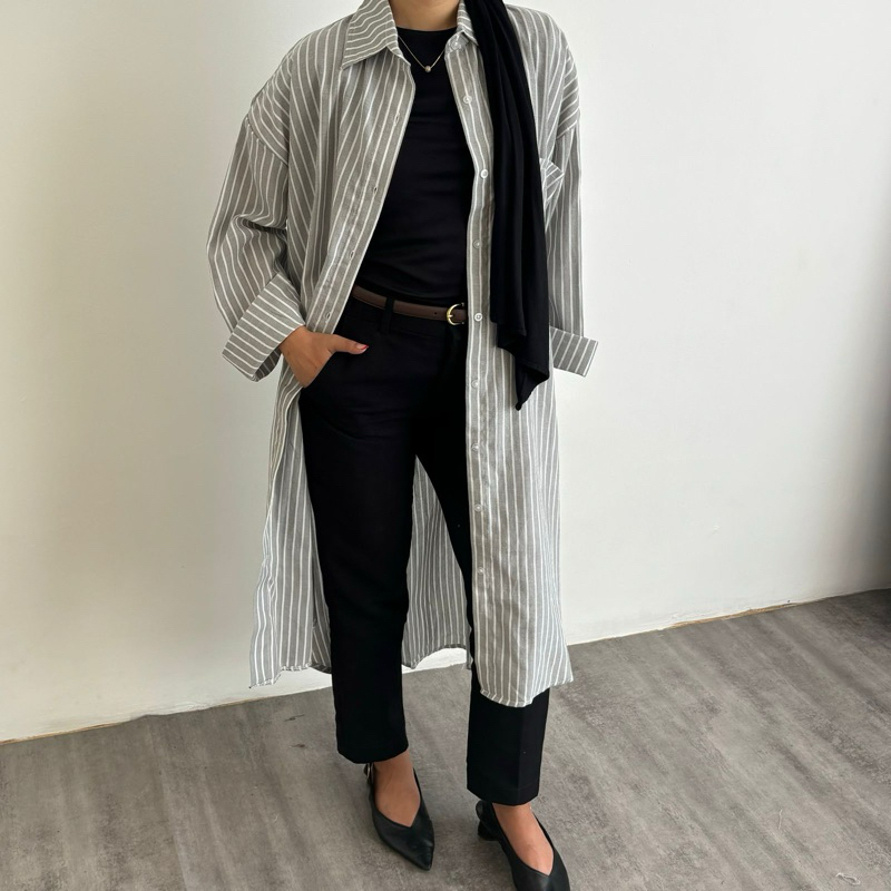 Bytantisa - Tunik Tali Motif Garis Kiya Oversize (Plumfit x Bytantisa)