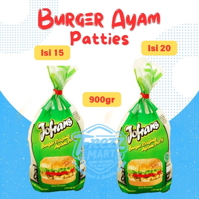 

Burger Jofrans Patties Daging Ayam 900gr isi 15 & 20 Slice Frozen Food Steak Beku.