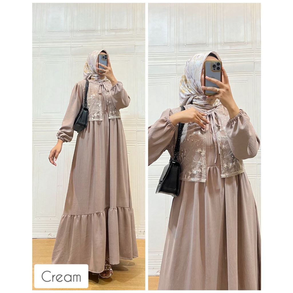 YURA DRESS Gamis Crinkle Airflow Premium Tile Bordir Busui Friendly Mewah Elegan Kondangan Lebaran