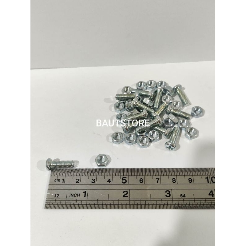 Baut Mur Obeng Baut 8/5mm x 15mm (Paket 100pcs)
