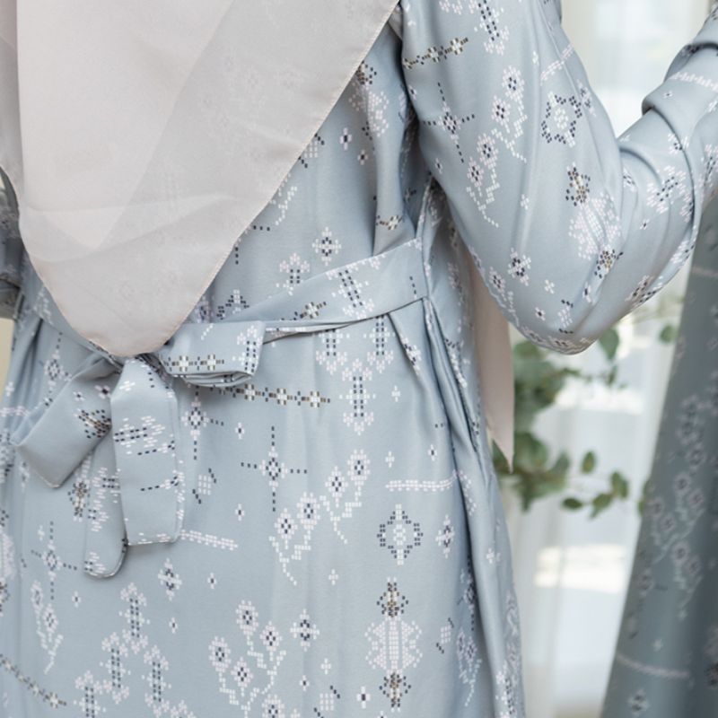 Elliza Official - Nadheera Dress Bahan Maxmara Luxury Print Warna Light Blue Gamis Polos Motif Homed