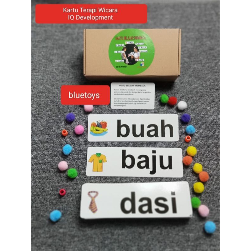 (BLUETOYS) KARTU BELAJAR MEMBACA 60 KATA/IQ DEVELOPMENT/ALAT TERAPI WICARA