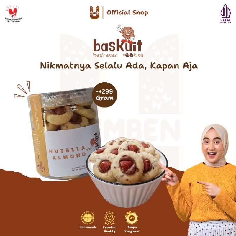 

BASKUIT Ummben Cookies Hazelnut Almond Toples 299g Cemilan Kue Kering Lebaran Natal Homemade Premium Halal