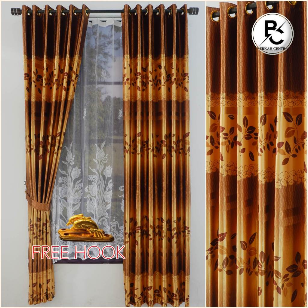 Gorden Blackout - Gorden Jendela Import Tebal Motif  Printing Daun Parero Coklat Hijau