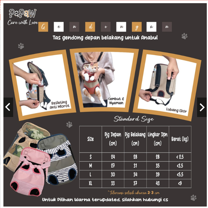 PT6 Gendongan Kucing Depan Belakang Tas Gendong Anjing Kitten Lucu