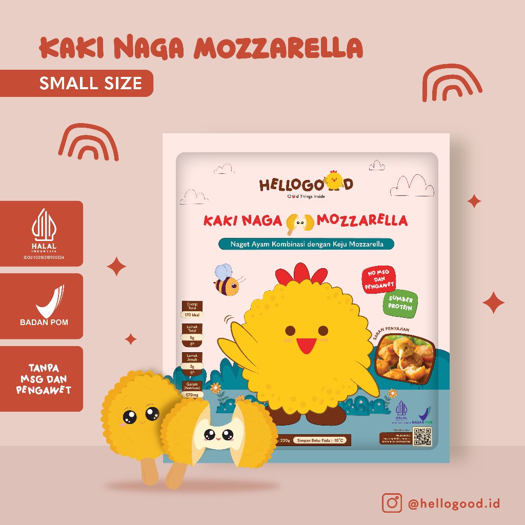 

HELLOGOOD Kaki Naga Mozzarella - SMALL - Frozen Food No MSG, Izin Edar BPOM