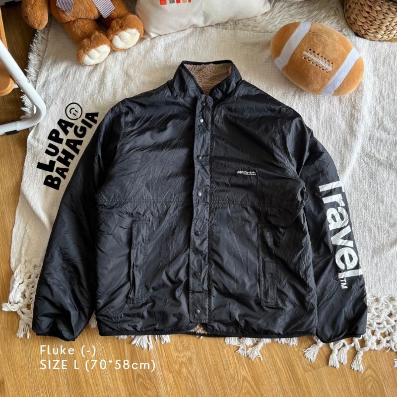 FLUKE MOUNTAIN ADVENTURE Black-Cream Reversible Sherpa Jaket size L | 100% Original