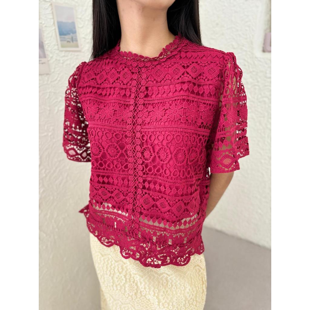 Florine Blouse wanita/ Atasan Brokat lengan pendek