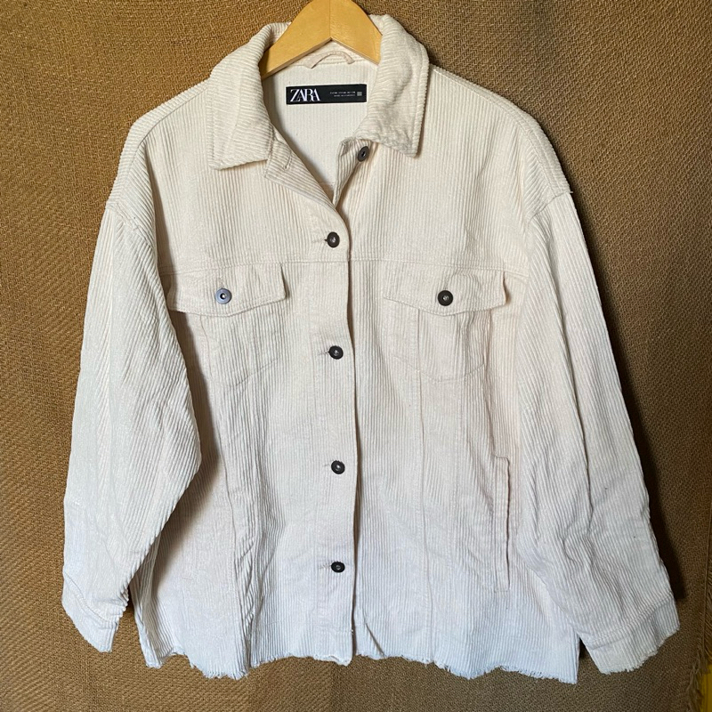 Zara Creamy Unfinished Oversized Corduroy Jacket Man