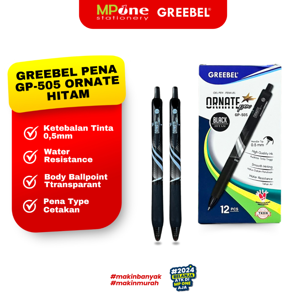 

(1 PCS) Greebel Pena Bolpen 0,5mm Tinta Hitam Ornate GP-505 / Pulpen Gel Cetekan Greebel