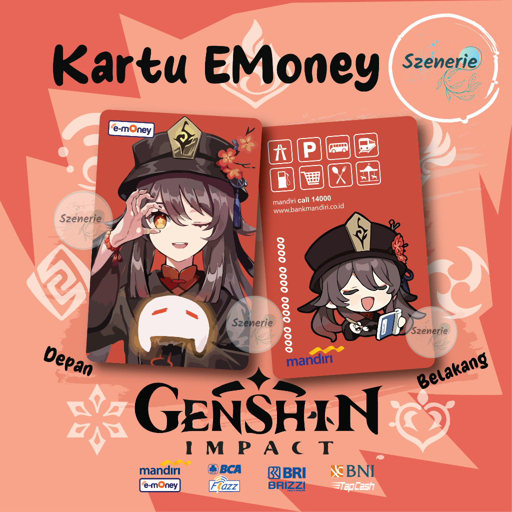 Emoney Custom Hu Tao  Genshin Impact Cute Flazz gen 2 Mandiri BCA Tapcash BNI Brizzi BRI NFC 2 sisi