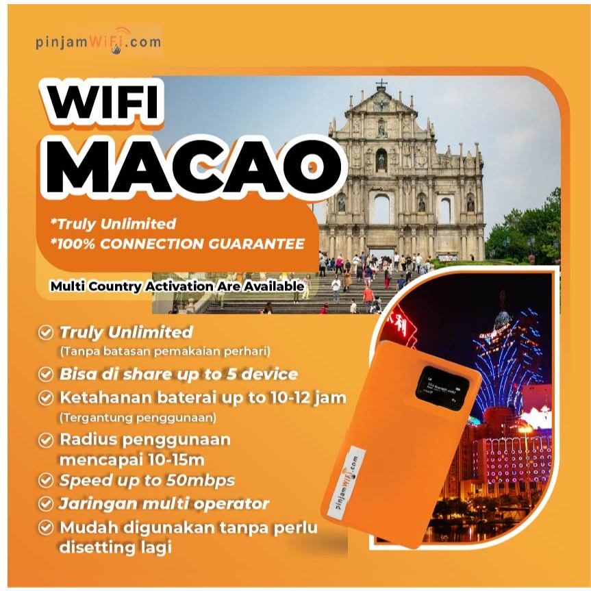 PINJAM WIFI SEWA MODEM PORTABLE MACAU - MACAO UNLIMITED FUP DAILY