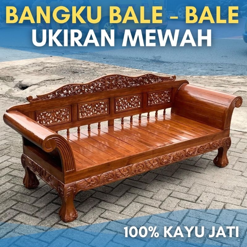 bangku bale bale besar kayu jati ukiran mewah jepara