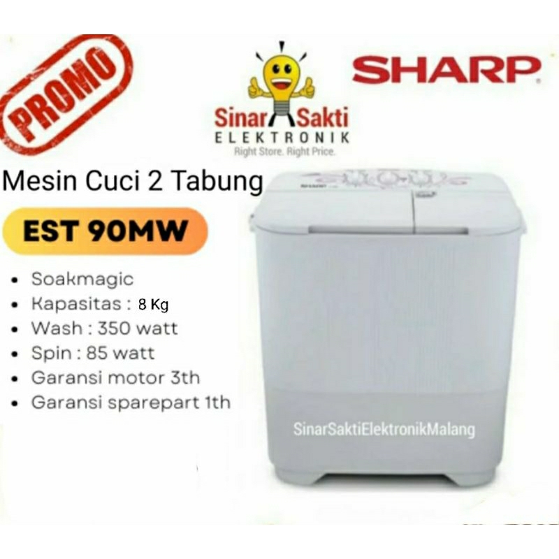 Mesin Cuci Sharp 2 Tabung 8 Kg 8kg Est 90mw EST 90 MW Malang