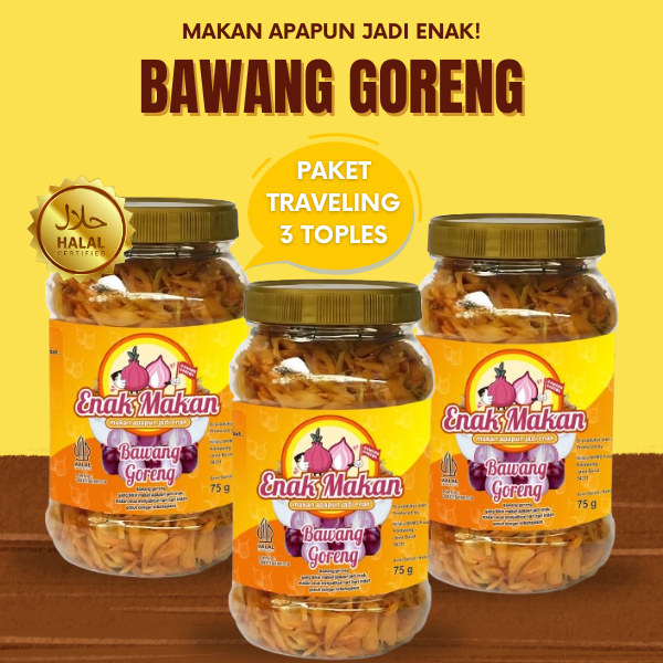

Paket Traveling 3 Toples Bawang Goreng Murni Tanpa Tepung Murah Dari Brebes & Sumenep isi 75 gram
