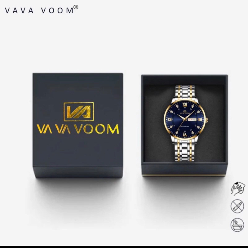 VAVAVOOM 2461 Jam Tangan Pria Original Luxury Rantai Tahan Air Stainless Steel Analog Quartz Watch +