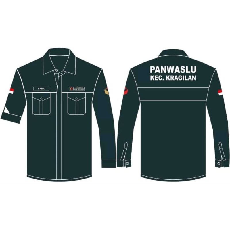 kemeja kerja baju pdh seragam kerja panwaslu Bawaslu panwascam free bordir nama