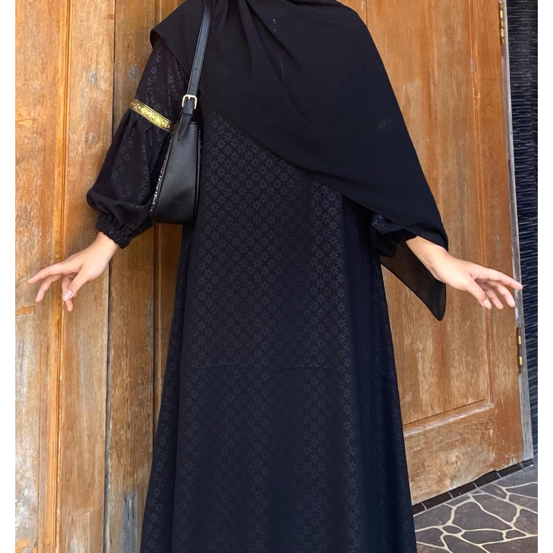 Terbaru Abaya Shiva/Abaya Embos Lengan Balon Temboro Wolfis Hitam Full Motif Gamis Muslim Wanita