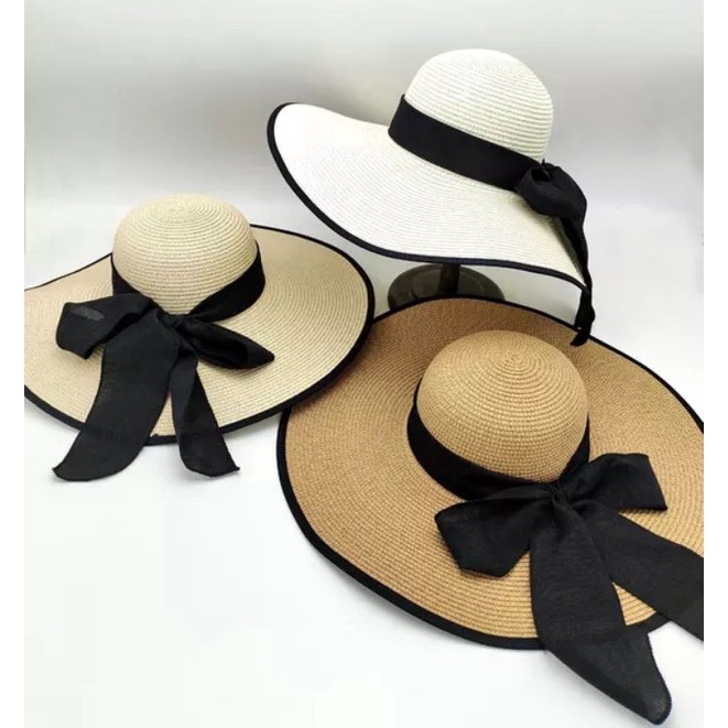 Produk Ngetrends  Topi pantai lebar list hitam PL3  Topi pantai lebar  Topi pantai dewasa