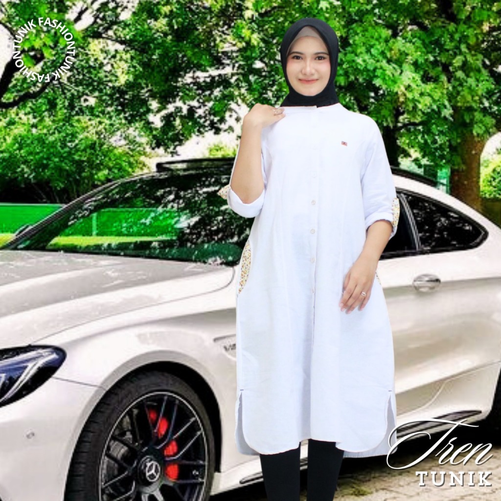 🆉🆃🆁🅸 - Tunik Putih Baju Atasan Wanita Dewasa Terbaru Kekinian Bahan Katun Rami Premium High Quality