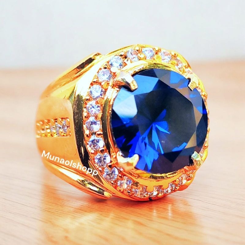 Cincin Batu King Blue Safir Asli Mewah Elegant