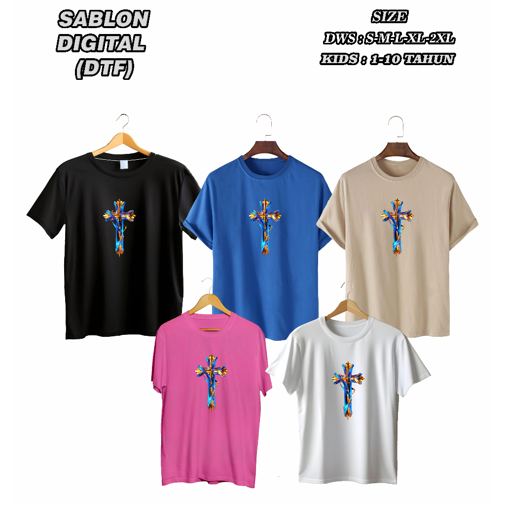 NW0456 Kaos SALIB WARNA WARNI / Kaos ROHANI  / Kaos JESUS SALIB