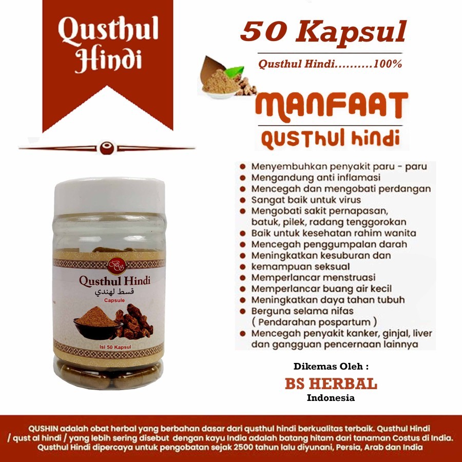 Kapsul qusthul Hindi isi 50 Herbal Pernapasan