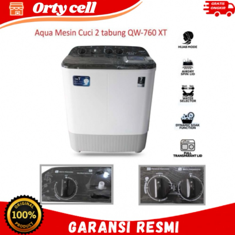 Mesin cuci Aqua 2 tabung 7 kg QW760XT QW-760XT