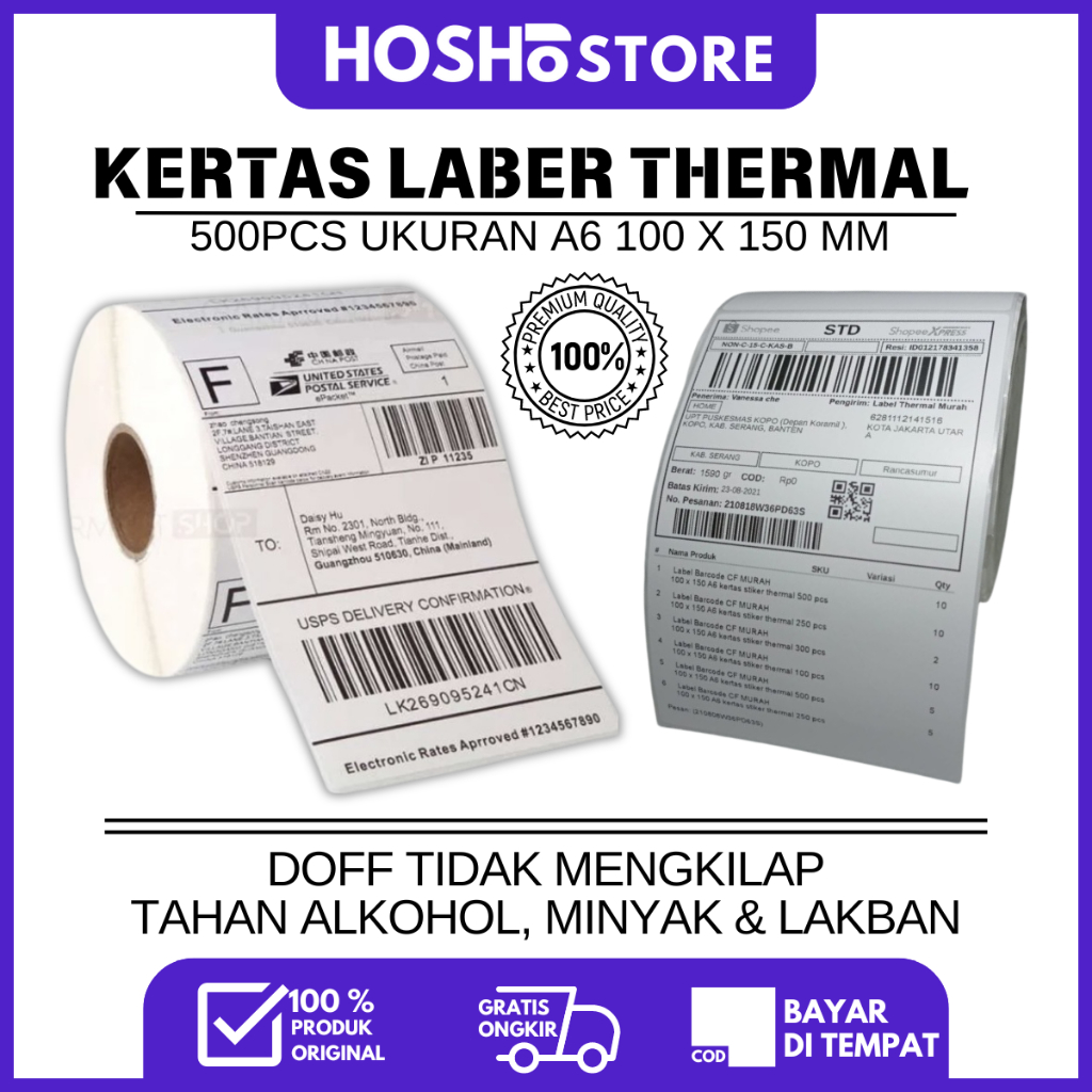 

KERTAS LABEL BARCODE A6 100 x 150 isi 500 Pcs Kualitas Premium Resi pengiriman Marketplace