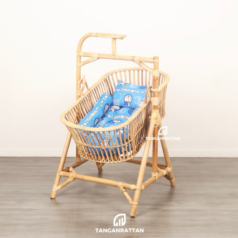 Keranjang Ayunan Bayi Rotan Dengan Kasur / Tempat Tidur Bayi Rotan Minimalis