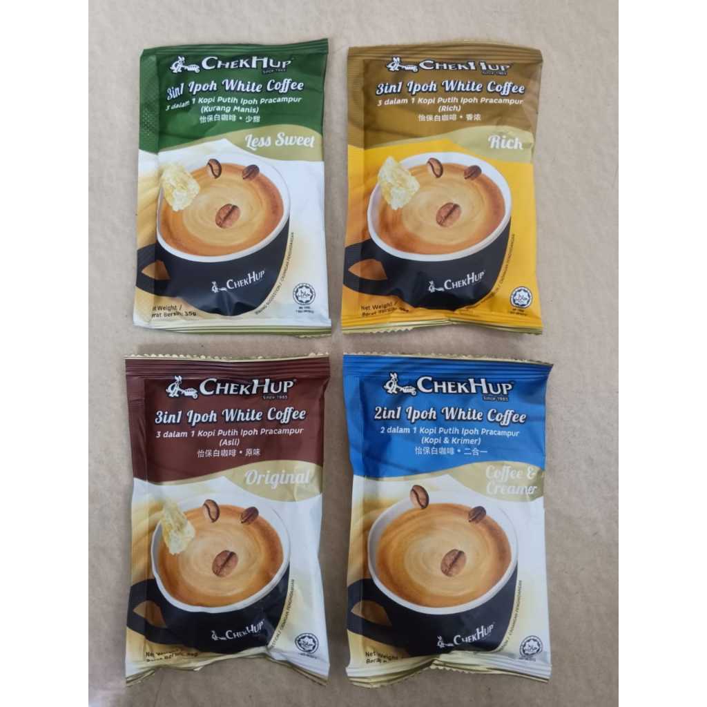 

Chek Hup White Coffee / Ipoh Chek Hup 3in1 Coffee & Creamer Less Sweet Original Rich 3in1 2in1 Chekhup original Malaysia Ori Saset /sachet Eceran