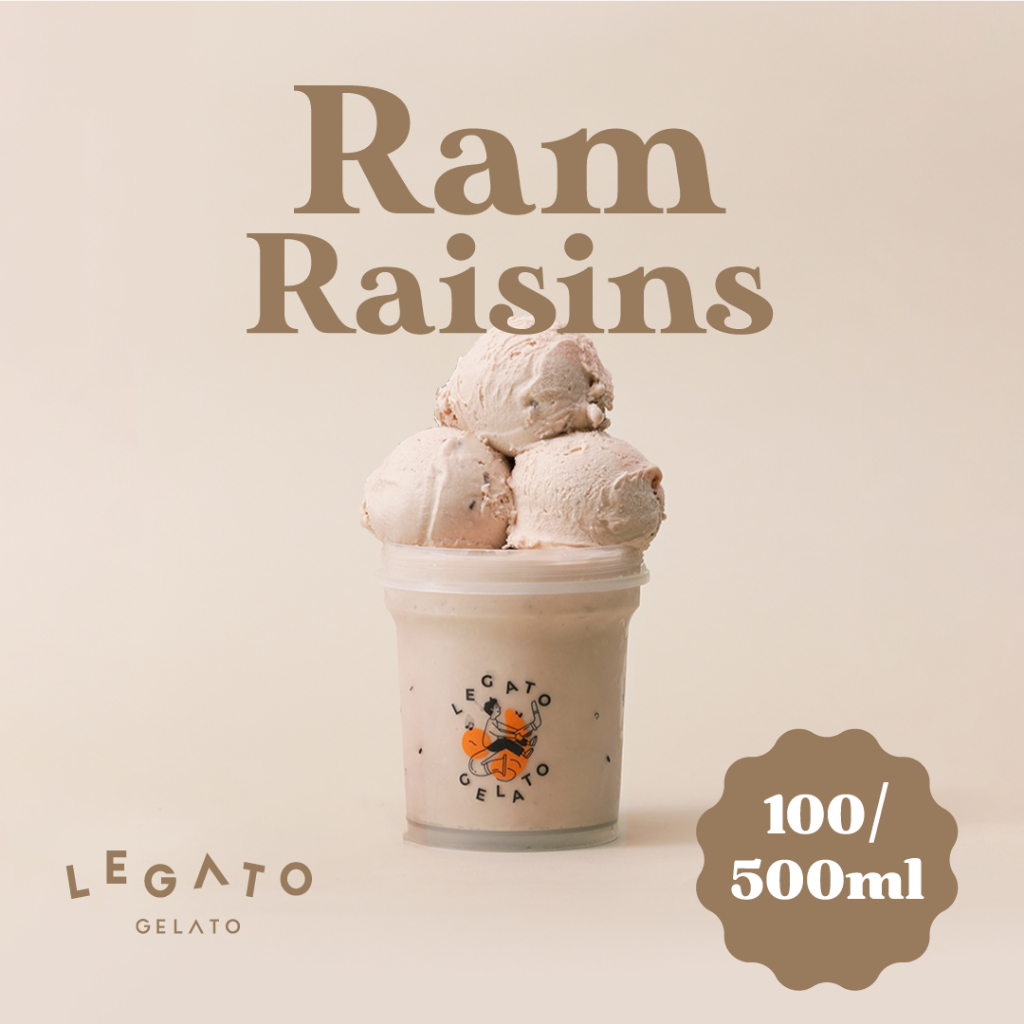 

LEGATO GELATO - Ram Raisins Pint 500 mL Cup 100 mL Ice Cream Gelato Dessert Es Krim Eskrim 500mL 100mL Frozen Cemilan Creamy Fresh Sweet Manis Refreshing Murah