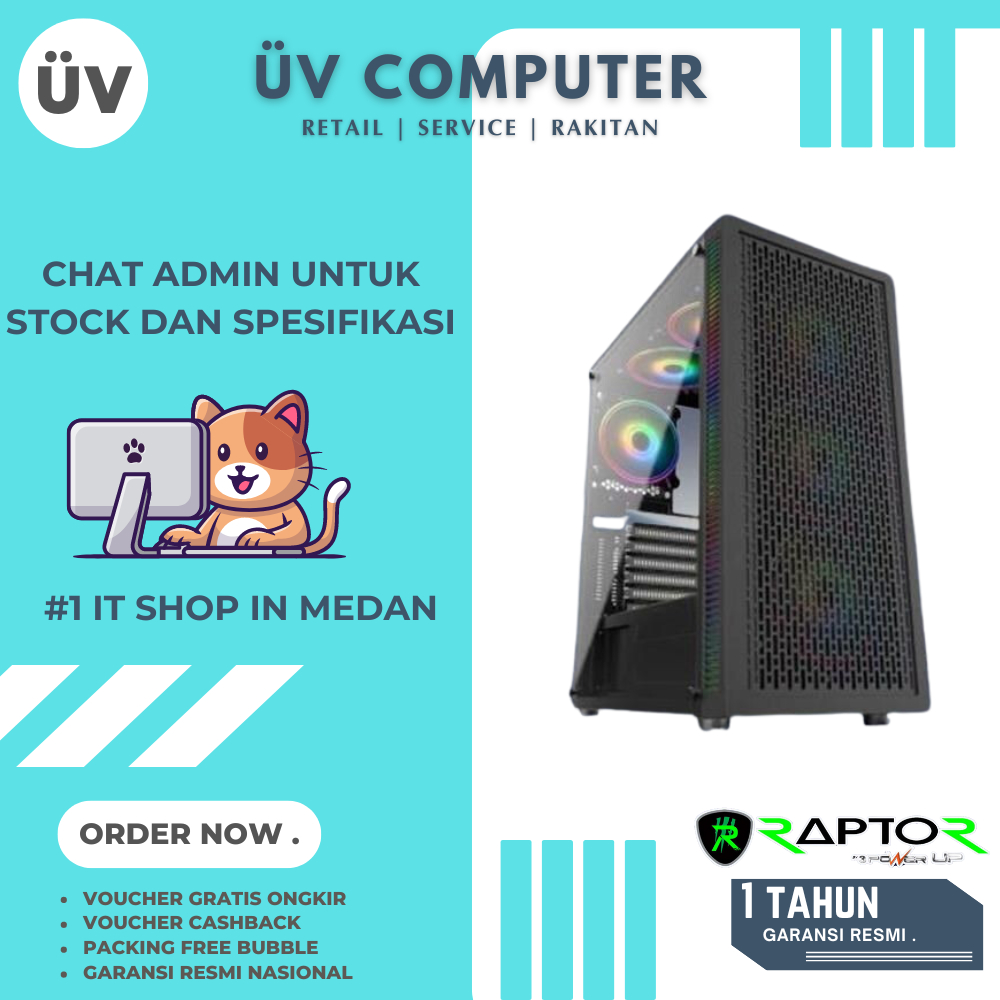 Casing PC Komputer 3PowerUP PowerUp Raptor Madras | Mid Tower | ATX Case | 3 Fan RGB Black Hitam