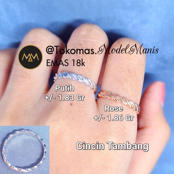 Cincin tambang emas putih rosegold italy 750 kadar 18k