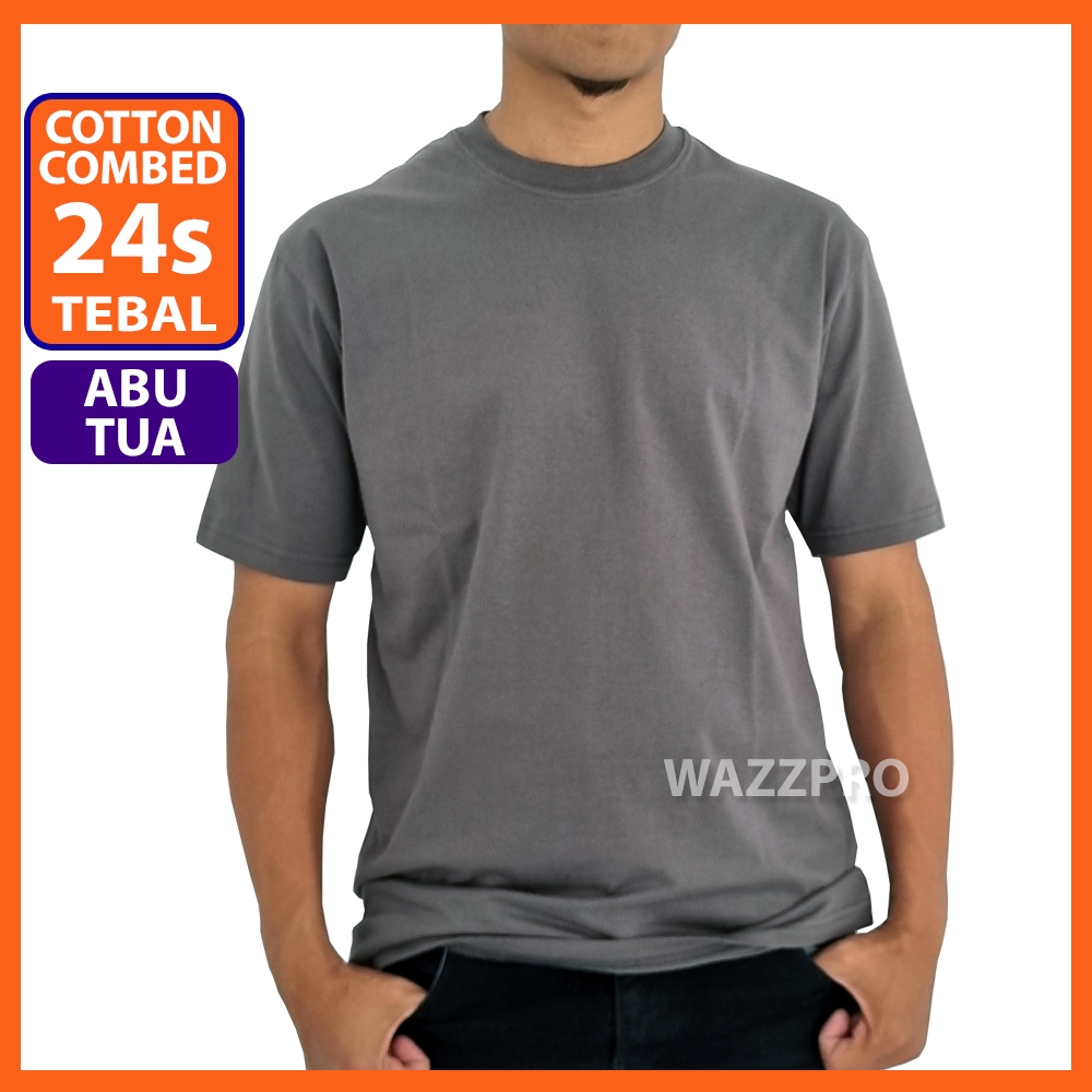 Tebal Kaos Polos 24s Cotton Combed Original Abu Tua Lengan Pendek Pria Wanita