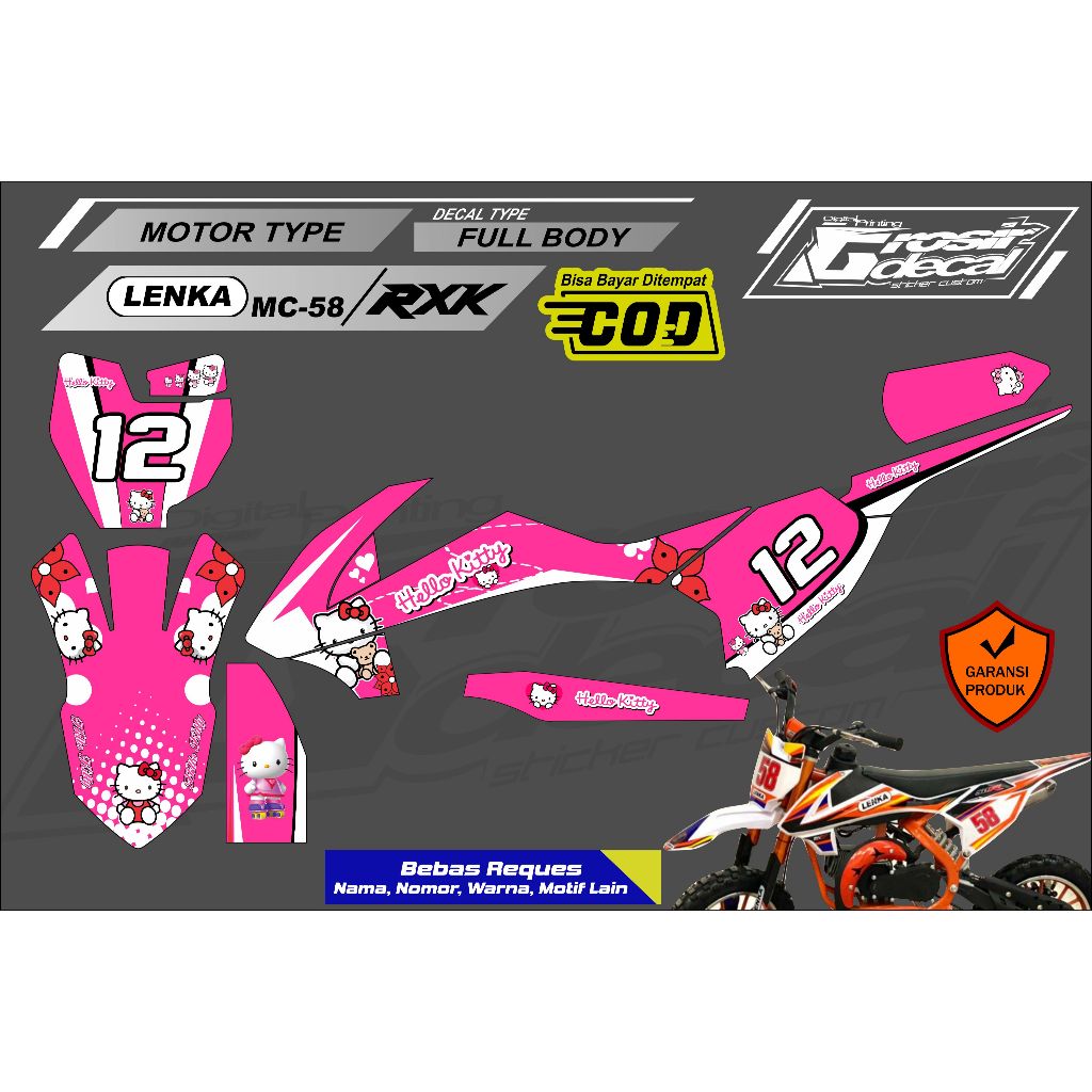Decal Stiker Mini Trail 50cc LENKA / RXK / SYMOTOS / ZUUMAV / JACKLE Hello Kitty Full body