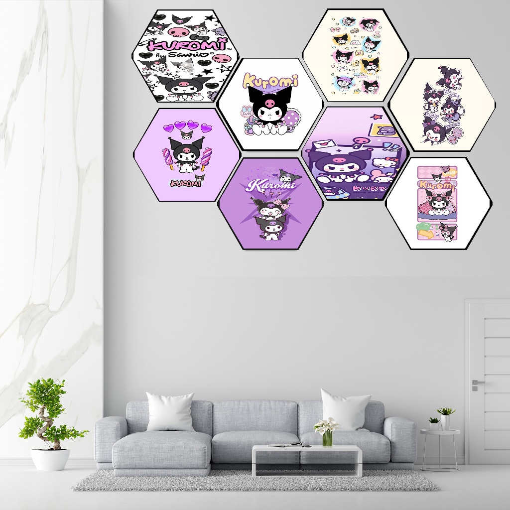 Hiasan dinding kamar motiv kuromi bentuk hexagonal aesthetic | Dekorasi kamar aesthetic [WF112] Wall