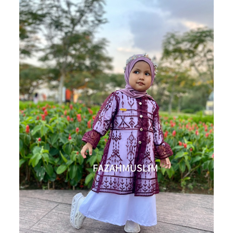 GAMIS ANAK SET OUTER BRUKAT TILE PESTA SYARI BAJU MUSLIM ANAK TUNIK SET INNER DRESS DAN OUTER MEWAH 