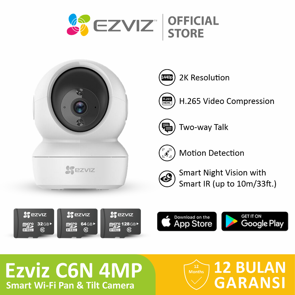 Ezviz C6N 4MP Smart Home IP Camera CCTV Indoor w/SD Card 64/128/256GB