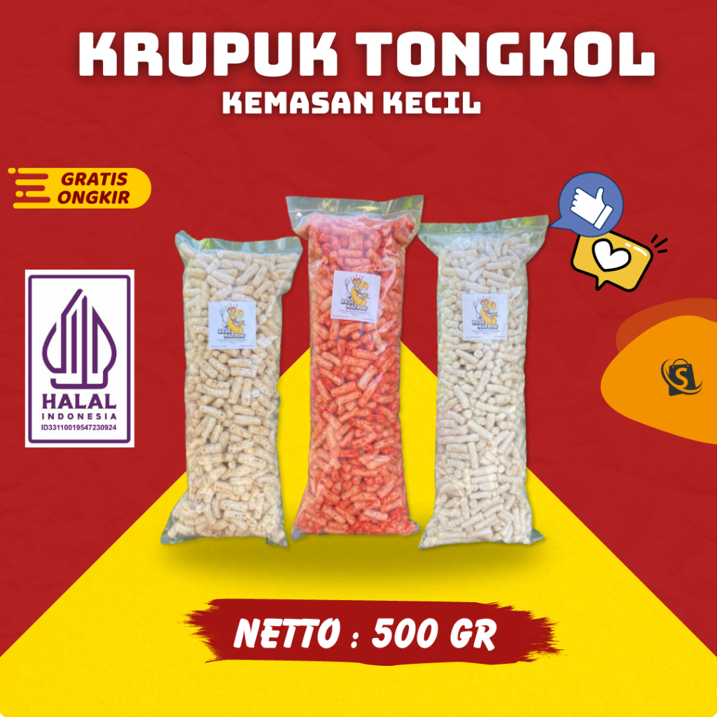 

1/2 BAL KRUPUK TONGKOL 500GR 3 VARIAN RASA Original, Balado, Lombok Ijo Snack Cemilan Pedas Food