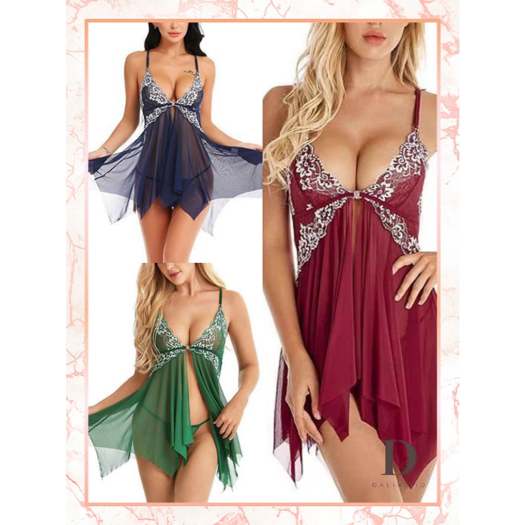 Daster Baju Tidur Wanita Baju Santai Sleepwear Setelan Polos Seksi Bukaan Depan Renda Homewear SW-7