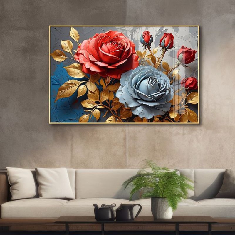 Lukisan dinding bunga mawar aesthetic modern art
