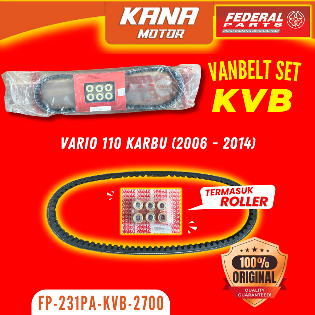 VANBELT VBELT V BELT SET PAKET ROLLER FEDERAL BANDO KVB VARIO KARBU 110 2006 - 2014 FEDERAL FP-23100