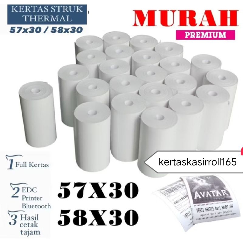 

paket 2kg isi 50 Roll kertas termal 57x30mm coreles