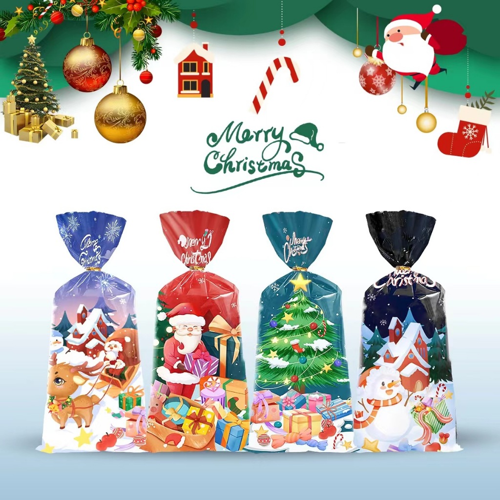 

10Pcs Plastik (termasuk kawat ) mini snack cookies edisi Natal 12,5 x27 cm /Plastik gift snack motif Natal Christmas