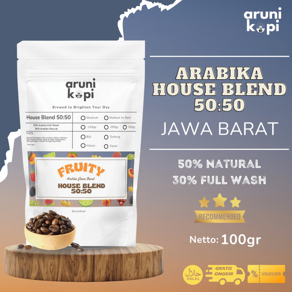 

Kopi Arabika House Blend 50:50 100gr - Single Origin Jawa Barat | Espresso Blend Premium Arunikopi