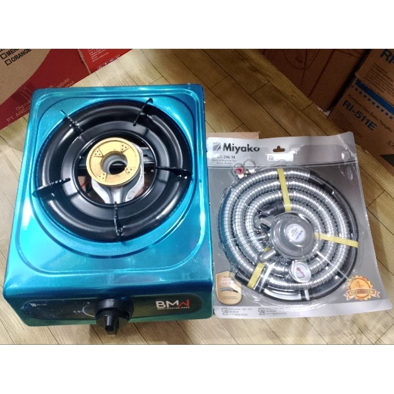 BMW KOMPOR GAS 1 TUNGKU , SELANG GAS + REGULATOR MIYAKO , KOMPOR GAS SET SELANG, PAKET HEMAT KOMPOR+