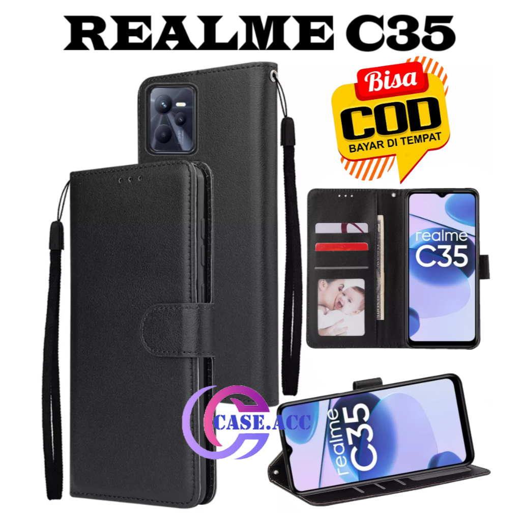 flip case wallet REALME C35 kulit premium bisa buka tutup dan standing