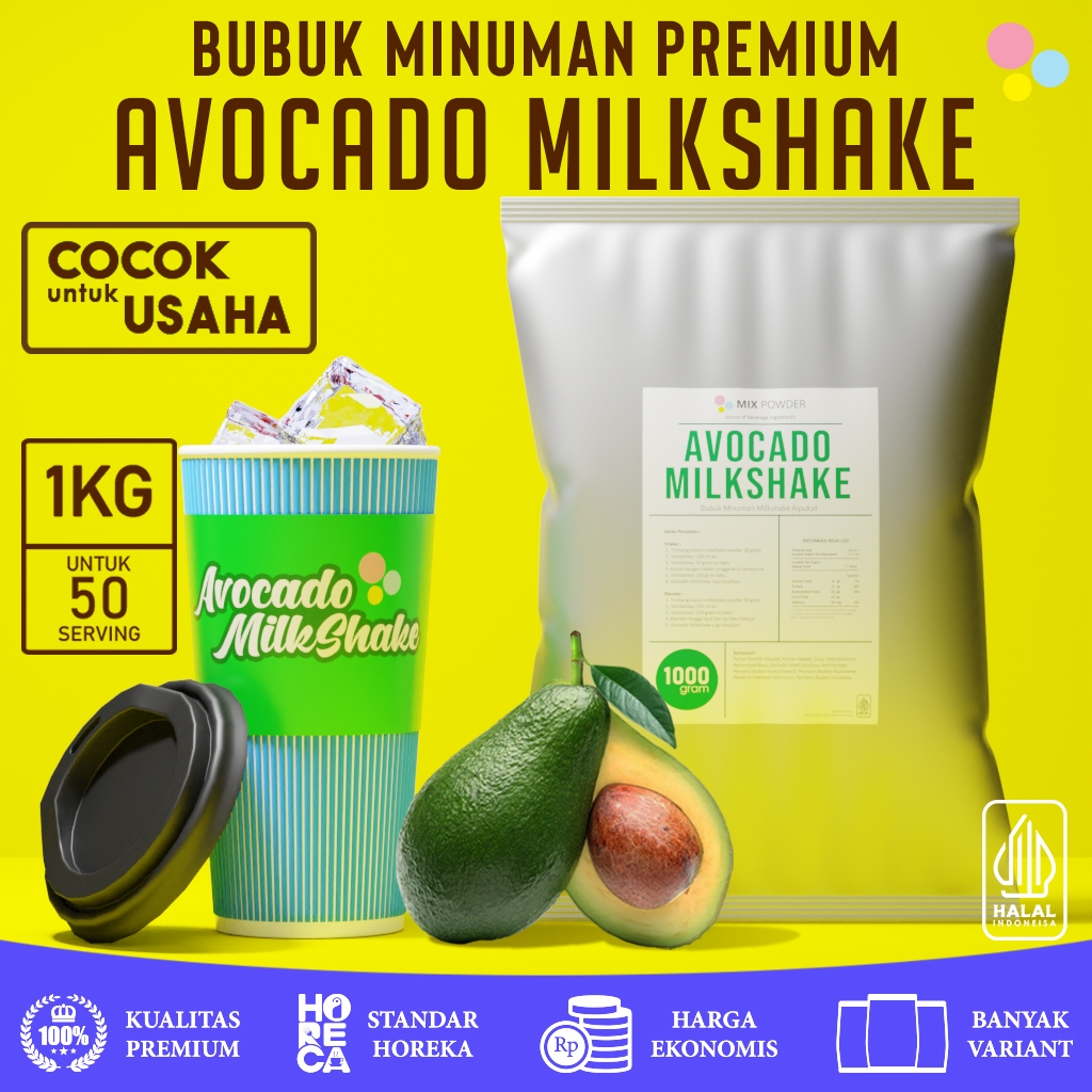 

Mix Powder Avocado Milkshake Bubuk Minuman Rasa Alpukat Based Milk Shake Instan Drink Kemasan 1 Kg | 1000 Gram